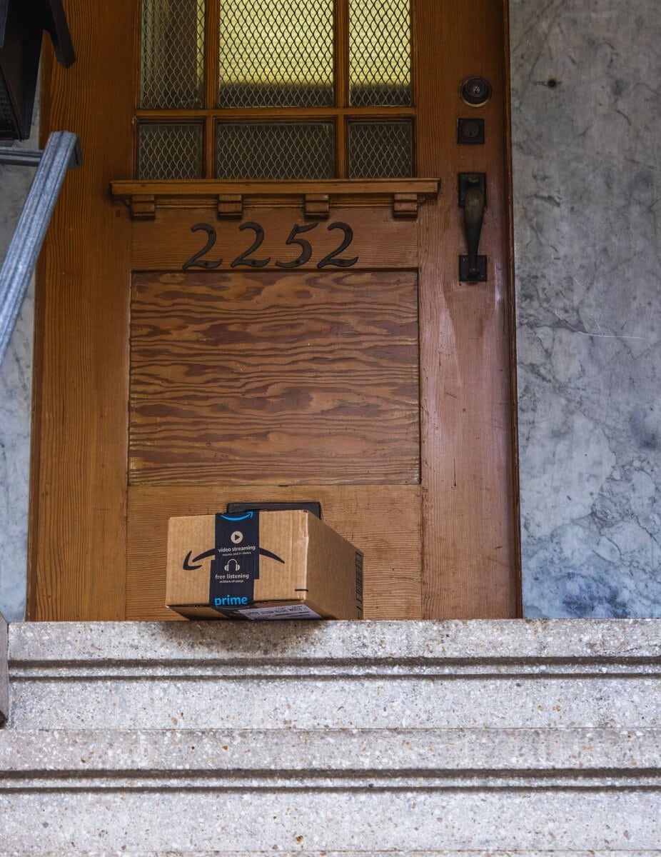 Amazon package at a front door